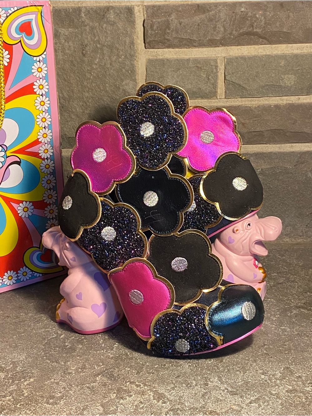 NIB Irregular Choice “Hippo-Ray”booties,sparkly flowers,pink Hippo heels,10 - Picture 2 of 16